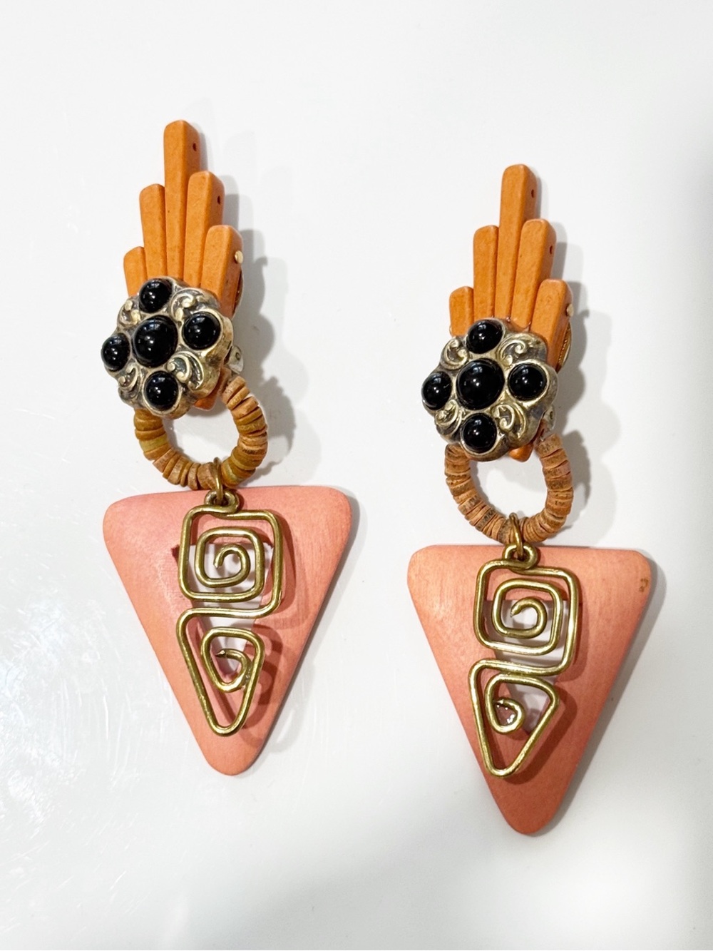 Artisan Bohemian Handcrafted Pink Geometric Drop Clip Earrings